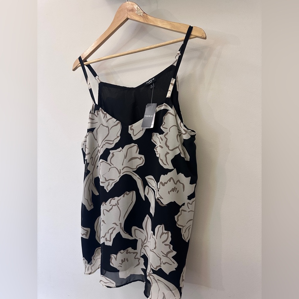 Abstract floral torrid Sophie cami 0x Lined & sheer 2 layer NWT cream black tan